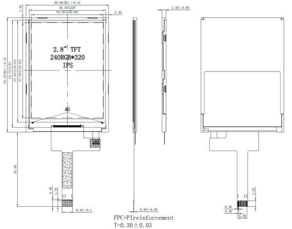 2.8'' TFT Display 320x240 with Touchscreen, SPI Interface, ST7789V2 Driver datasheet