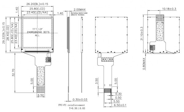 MINI LCD Display 1.3 inch TFT LCD Touch Screen datasheet