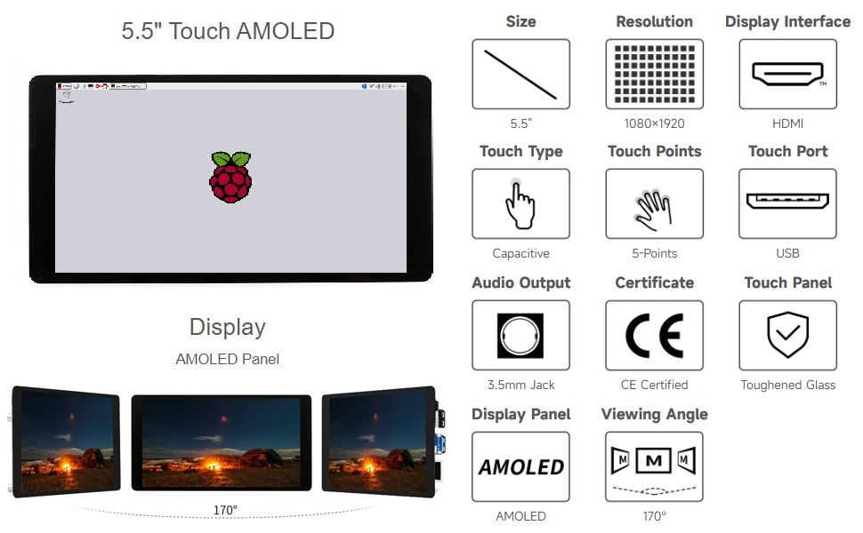 5.5 inch AMOLED Display with Touchscreen, 1080×1920