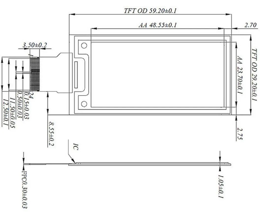 2.13 inch E-Ink Display, 250×122, SPI Interface drawing